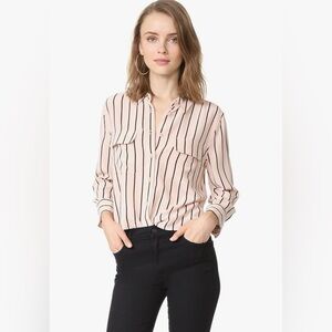 Equipment Femme 100% Silk french nude Black Striped Button down Shirt Sz large